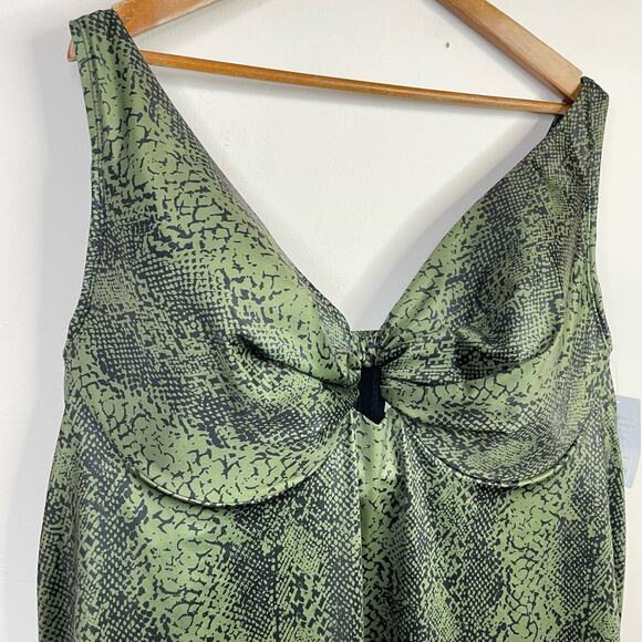 Cacique Green Black Python Snakeskin Underwire Tankini Swim Top 46DD 46 New - Picture 3 of 14